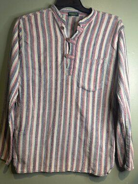 Kathmandu Imports Striped Nepal Baja Stripe Boho Hippie Festival Pullover Shirt